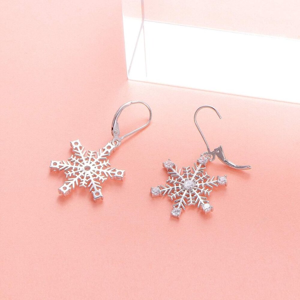 S925 Sterling Silver Snowflake Necklace Earrings Bracelet Ring Set for Women Jew - Picture 4 of 7